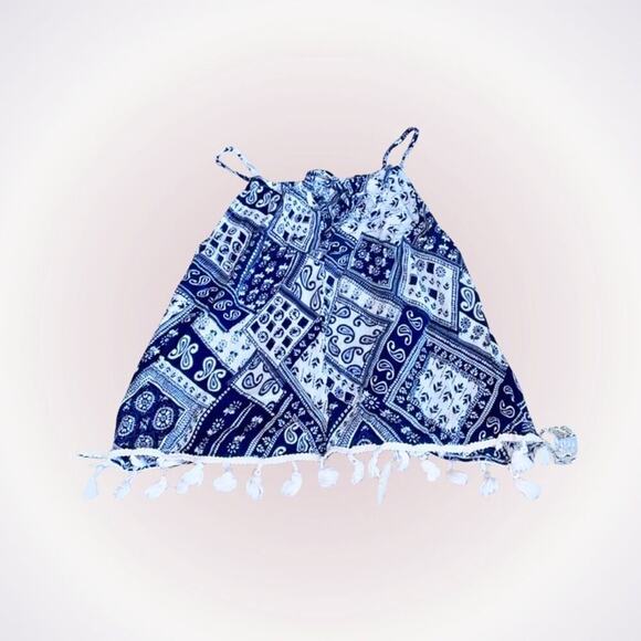 Vanilla Star blue and white paisley handkerchief print tank top | Sz S - Picture 1 of 7